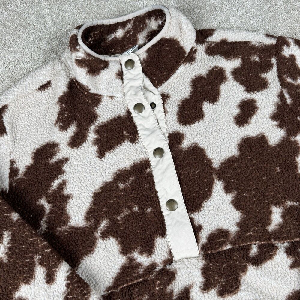 Ariat REAL Womens Cow Print Fleece XXL Berber 1/2 Snap Front Chestnut Fleece 2XL - Picture 2 of 11